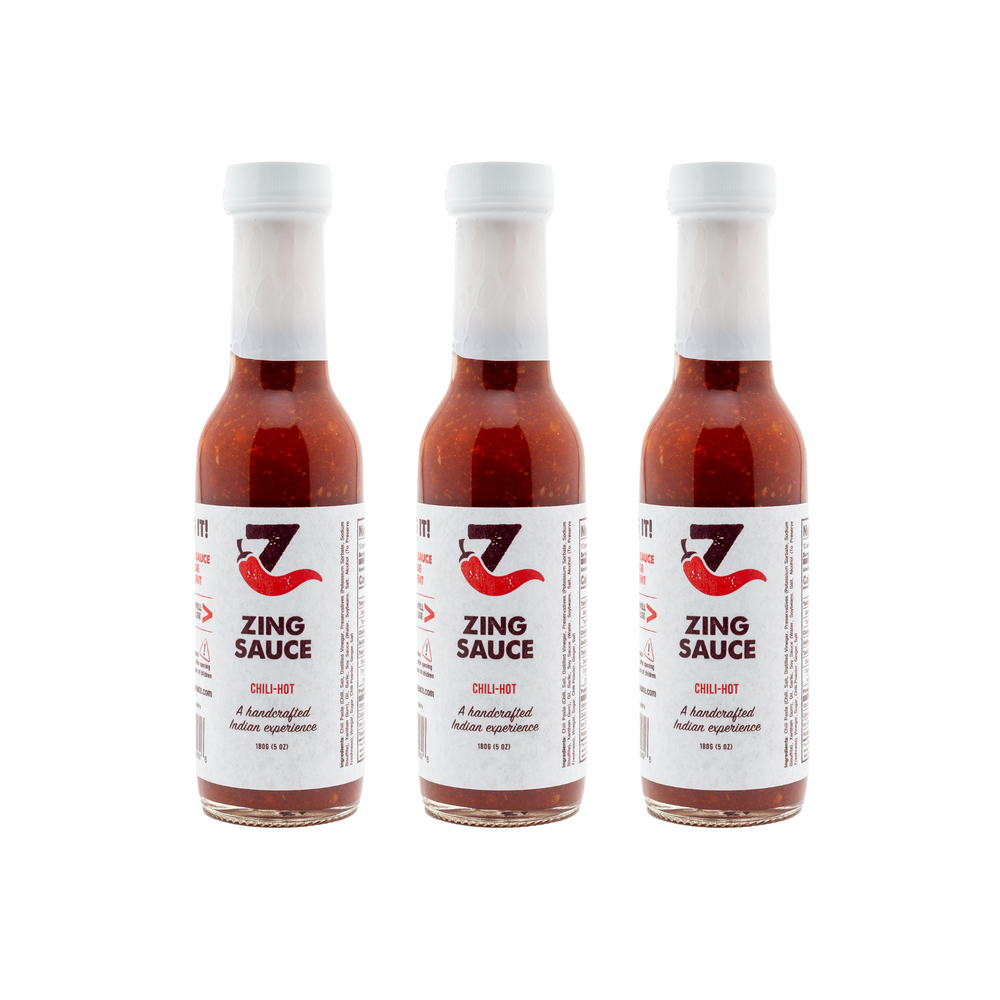 The Zing Sauce Great Tasting Hot Indian Chili Garlic Sauce - 3 Count  [Price Includes Shipping]